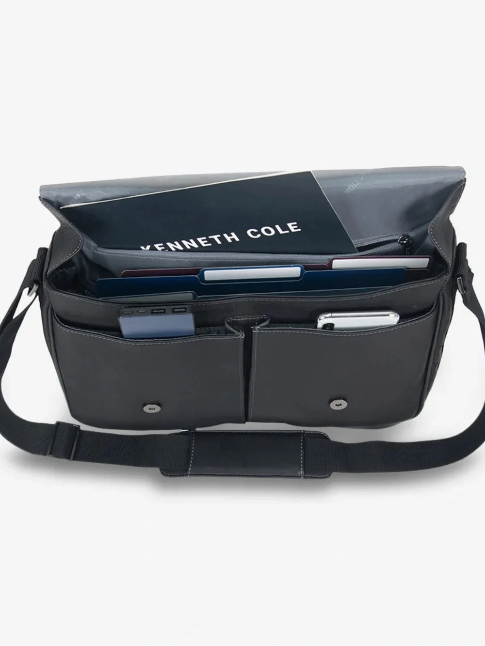 Kenneth Cole Black Leather Messenger COLOMBIAN LEATHER CROSSBODY MESSENGER BAG
